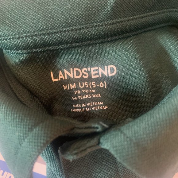 NWT LANDS' END BOY'S SHORT SLEEVE POLY PIQUE POLO SHIRT EVERGREEN MEDIUM (5-6) - Picture 6 of 8